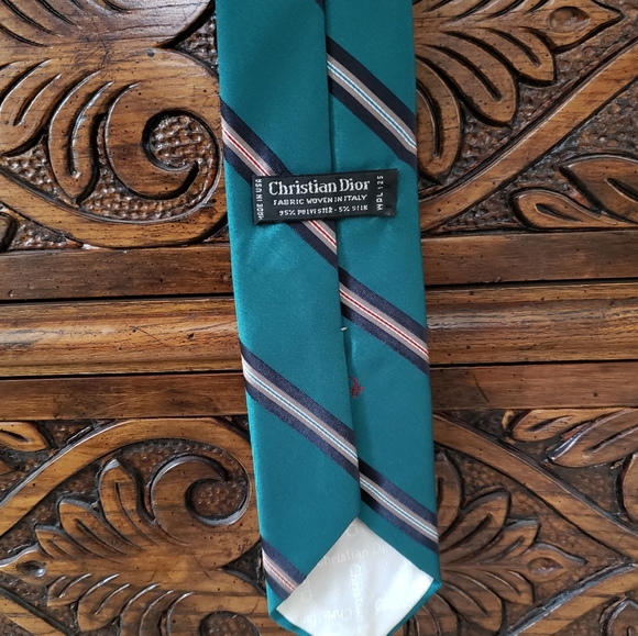 ⭐DIOR | Vintage Green Logo Striped Tie Spring Wedding Easter Graduation Party - Picture 4 of 16